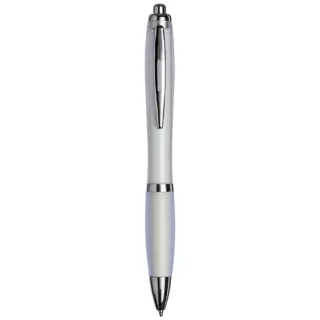 Curvy Ballpoint Pen With Frosted Barrel And Grip Valkoinen