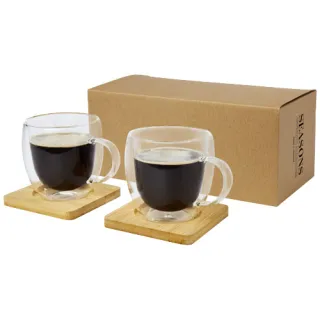 Manti 2-osainen 250 Ml:n Kaksoisseinäinen Lasikuppi Bambualusella  Läpinäkyvä / Natural
