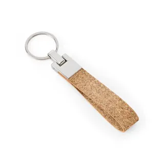 Evans. Set Consisting Of A Ballpoint And Key Ring, Both In Metal And Cork Natural