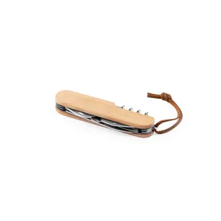 Ryker. Multifunctional Bamboo And Stainless Steel Pocket Knife With Pu Handle Natural