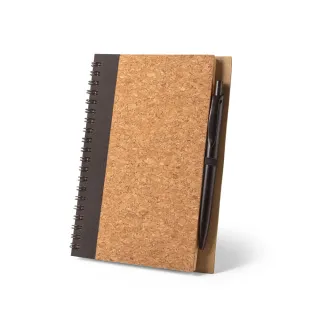 Vicente. B6 Notebook In Cork And Recycled Polyester (100% Rpet) With Ballpoint Pen Musta