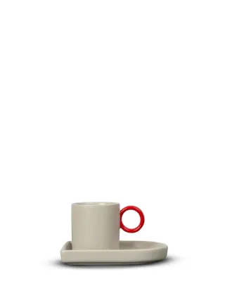 Byon Espressokuppi Ja Lautanen Niki, Harmaa/punainen