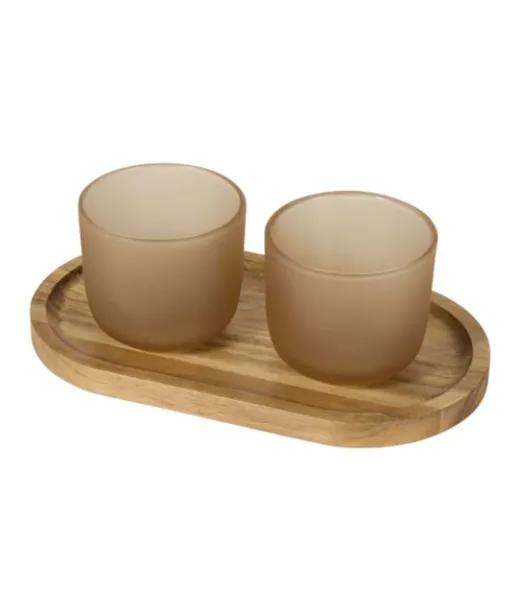 Male Puinen Tarjoilualusta- Ja Lasikuppisetti. Mattapintainen.