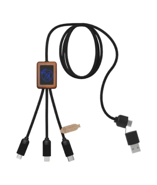 Scx.design C38 40 W:n 5-in-1 Valaistuvalla Logolla Varustettu Rpet-latauskaapeli Neliönmallisella Puukotelolla Sininen / Puu