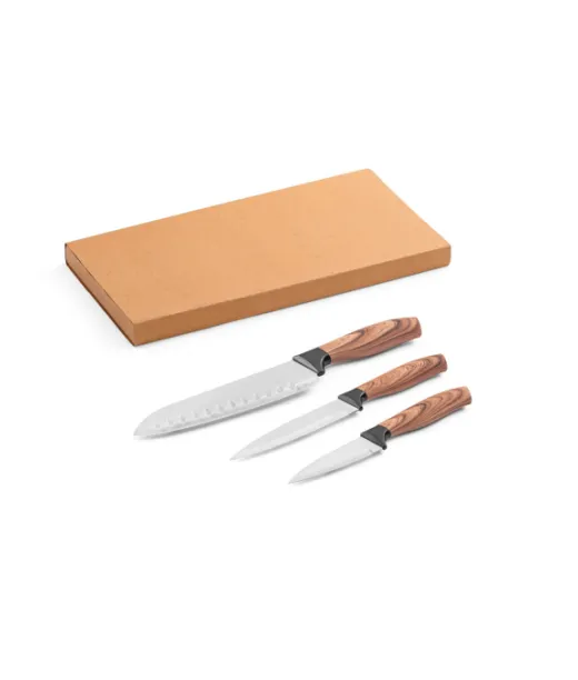 Baharat. 3 Keittiöveistä, Joissa On Ruostumattomasta Teräksestä Valmistetut Terät Ja Ergonomiset Kahvat Natural