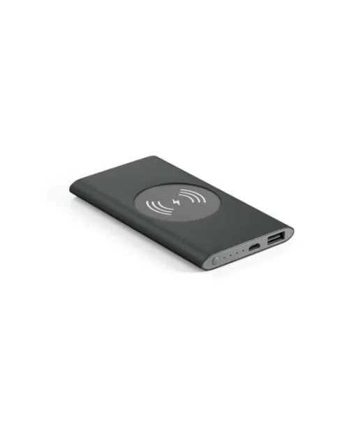Cassini. Power Bank 4'000 Mah Ja 5w Langaton Laturi, Kierrätetystä Alumiinista (100 % Ral) Musta