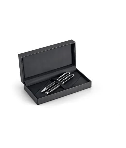 Chess. Roller- Ja Kuulakärkikynäsetti Metallista Ja Hiilikuidusta, Kiertomekanismilla Musta