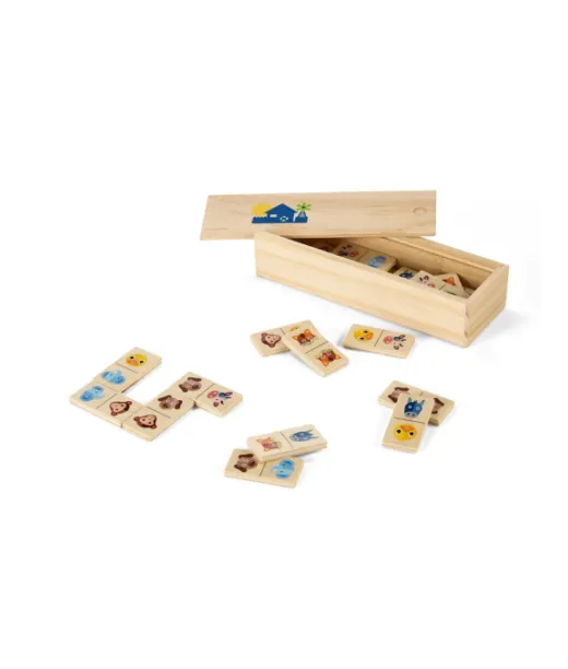 Domin. Lasten Puinen Dominopeli. 28 Palaa Hauskoilla Eläinhahmoilla Natural (vaalea)