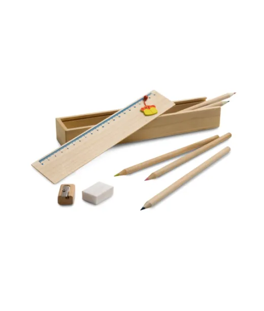 Doodle. Puinen Kynäkotelo Ja Viivain Natural (vaalea)