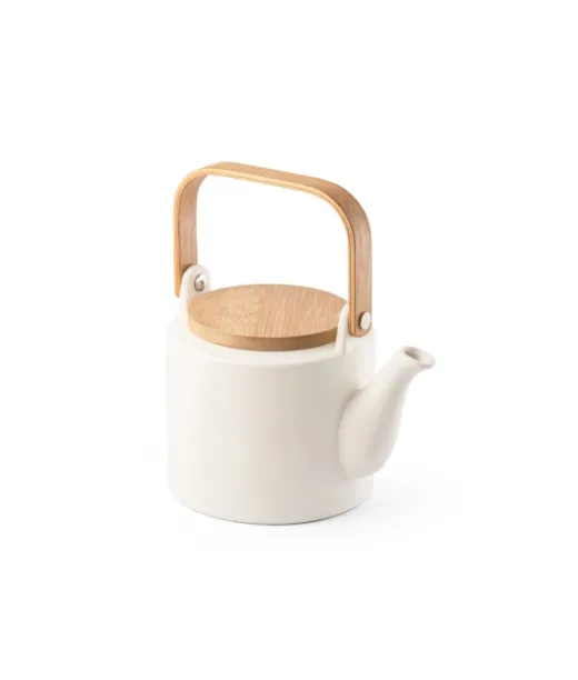 Glogg. 700 Ml:n Keraaminen Teekannu Bambukannella Luonnonvalkoinen