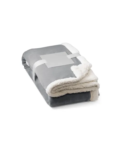 Heiden. Käännettävä Fleecepeitto (190 G/m²) Satiininauhalla Ja Personoidulla Kortilla Harmaa