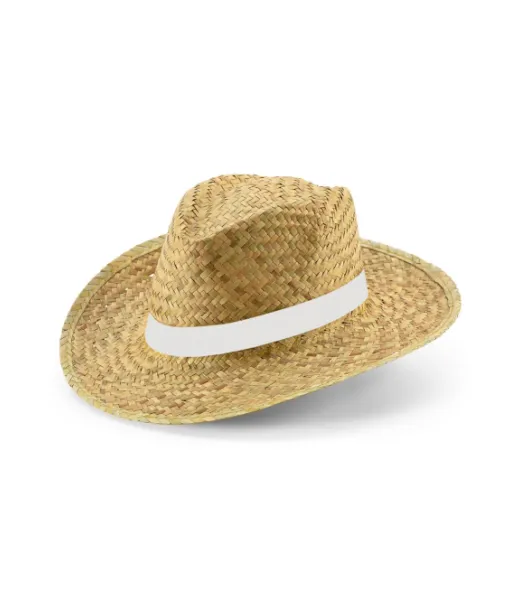 Jean Rib. Luonnonvärinen Olkihattu Sublimaatioprintillä Painetulla Nauhalla Valkoinen