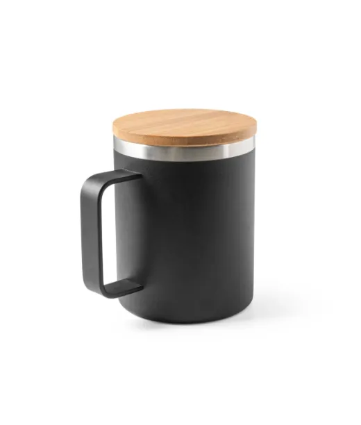 Lauda. Mug In 90% Recycled Stainless Steel With Bamboo Lid 420 Ml Musta