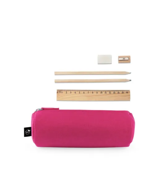 Nomad. Multi-purpose Case In Recycled Felt (100% Rpet) With Ruler, Pencils, Rubber And Sharpener Pinkki