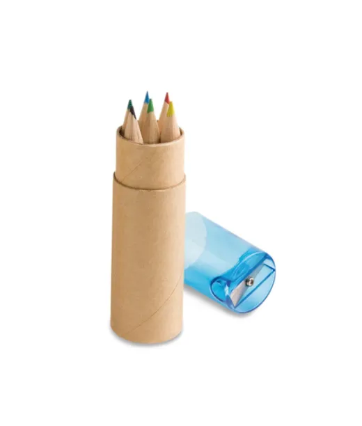 Rols. Kynäkotelo, Jossa On 6 Värikynää Ja Teroitin Sininen