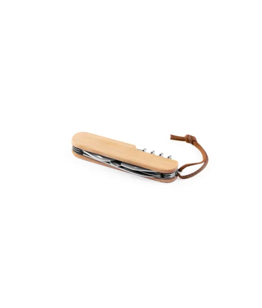 Ryker. Multifunctional Bamboo And Stainless Steel Pocket Knife With Pu Handle Natural