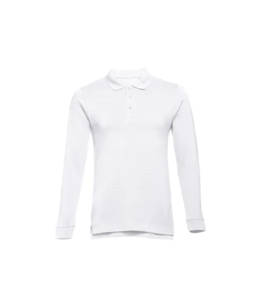 Thc Bern Wh Ii. Miesten Pitkähihainen 100 % Puuvillapiqué-poolopaita Irrotettavalla Merkkillä Valkoinen