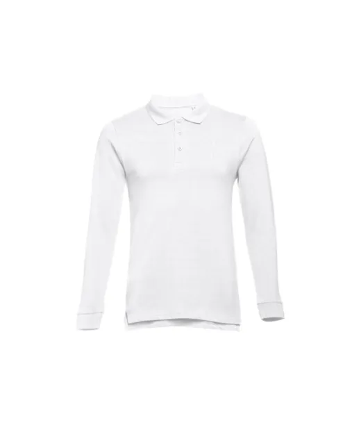 Thc Bern Wh. Miesten Pitkähihainen 100 % Puuvillapiqué-poolopaita Irrotettavalla Merkkillä Valkoinen