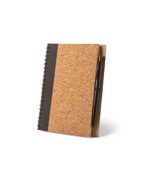 Vicente. B6 Notebook In Cork And Recycled Polyester (100% Rpet) With Ballpoint Pen Musta