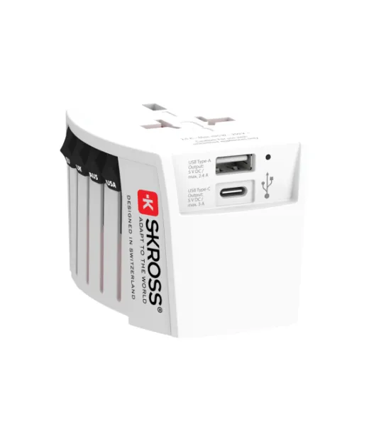 Skross World Travel Muv 2-napainen Usb A Ja C Adapteri Valkoinen